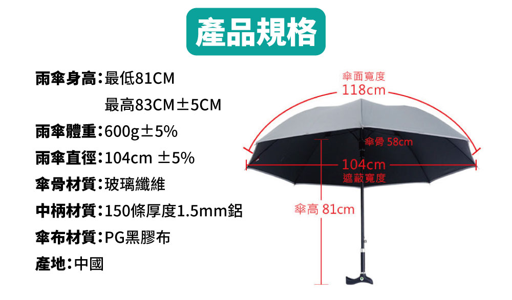 脊椎保健達人鄭雲龍X雨傘王共同開發_穩穩走手杖傘_規格